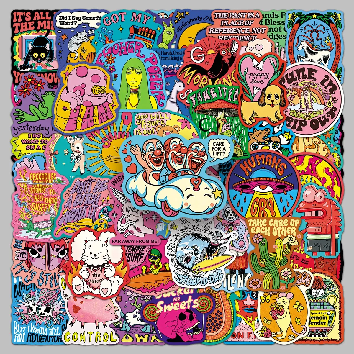 51pieces retro funny mood stickers cartoon painted graffiti personality trend scooter helmet souvenir album stickers
