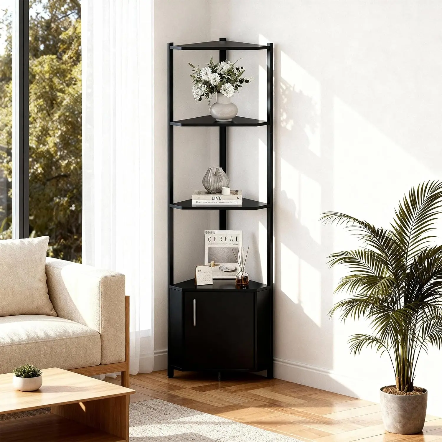 5-Tier LED Corner Shelf, Adjustable Brightness, Modern Wall Mounted Display Rack, Space-Saving Organizer with LED Strips for Bedroom, Living Room, Home Office - Lighted Bookshelf