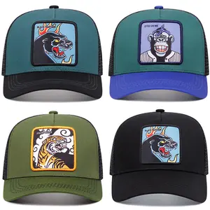 Unisex Animal Embroidery Mesh Trucker Hat for Men Women, Panther Tiger Wolf Curved Brim Baseball Cap, Breathable UV Sun Protection Streetwear Hat for Outdoor Hiking Daily Casual OOTD Matching versatile sport