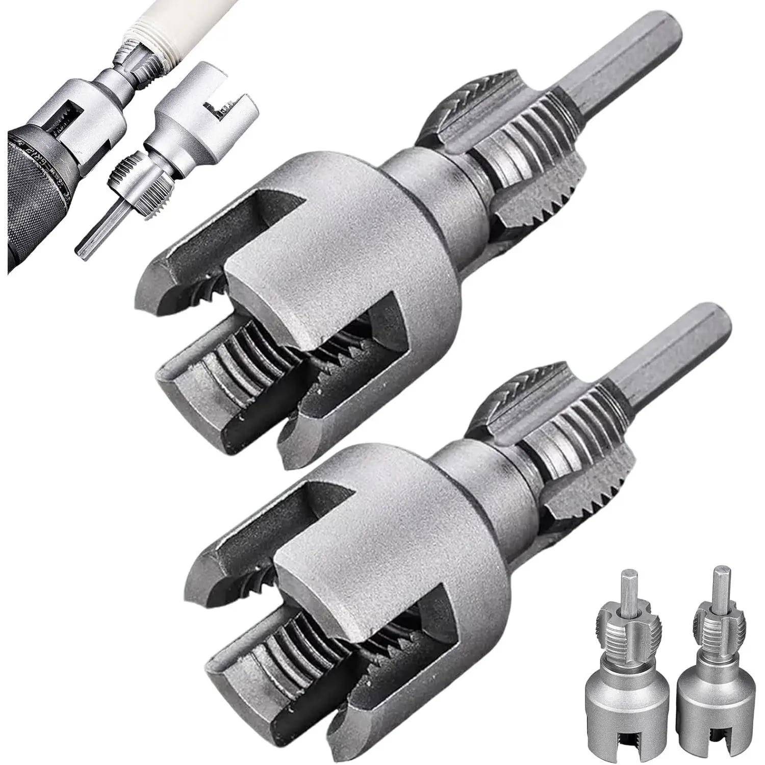 Integrated Internal & External Pipe Threading Tool, Pipe Thread Cutting Tool, Electric Drill  PVC Pipe Threader Kit, 1/2" (DN15) 3/4" (DN20) Pipe Size (1/2" + 3/4")
