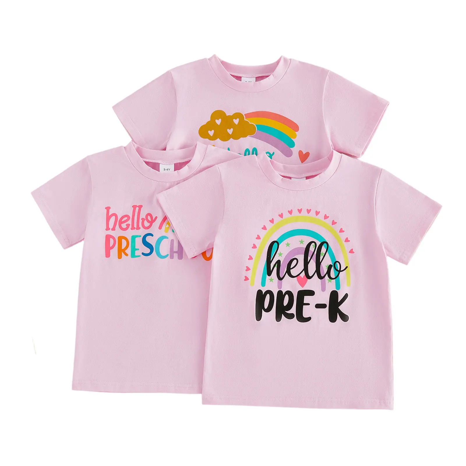 Toddler Girls' Back to School Comfy Tee Top - Summer Short Sleeve Rainbow Letter Print Girly Top, Toddler Graphic Tees