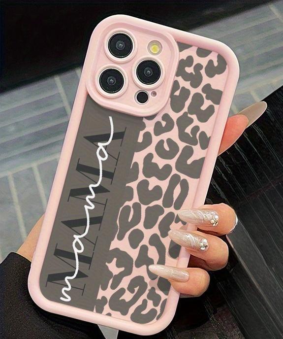 Mama Pink Leopard Print Phone Case Anti-collision and Anti-drop Soft TPU Protective Case for iPhone 17 16 15 14 13 12 11 X XS Pro Max Plus Air Without Charger