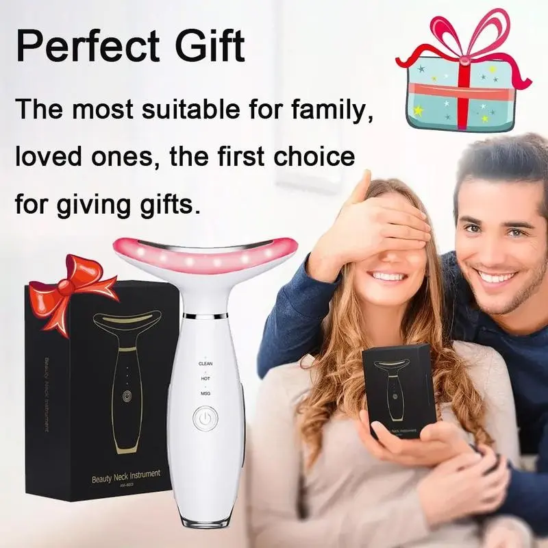 Three-color LED facial massager, neck and face massager, skin care tool, double chin vibration device, anti-wrinkle tool, facial instrument, ideal gift for winter, New Year and Valentine's Day