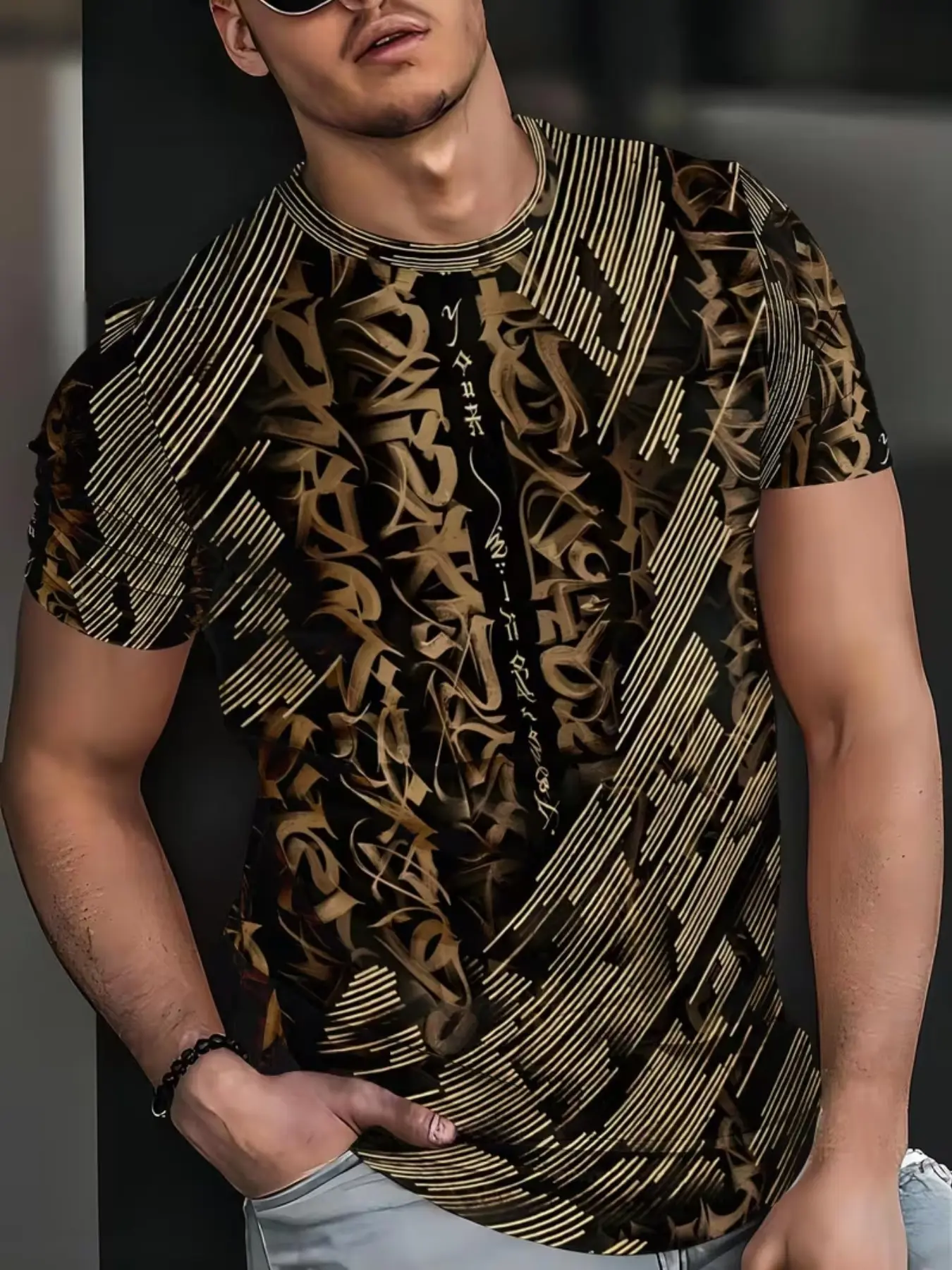 Men's 3D Short Sleeve T-Shirt, Casual Print Tee, Casual All over Print, Slim-Fitting, Breathable Polyester, Streetwear Style, Summer Fashion