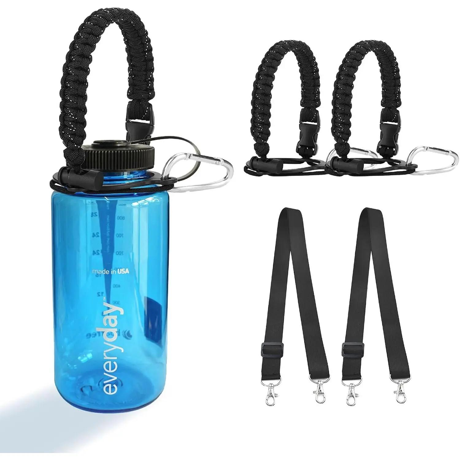 2-Pack Cap Straps Compatible with 32oz Nalgene Water Bottles, Paracord Wide Mouth Bottle Carrier Accessories & Braided Lanyard Straps with Handle, Carabiner &  Straps for Outdoor Carrying