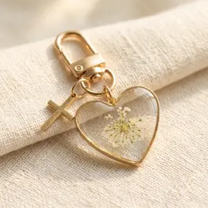 Mustard Seed Keychain, Christian Cross Heart Keyring, Personalized Faith Gift for Baptism, Confirmation, Women Men