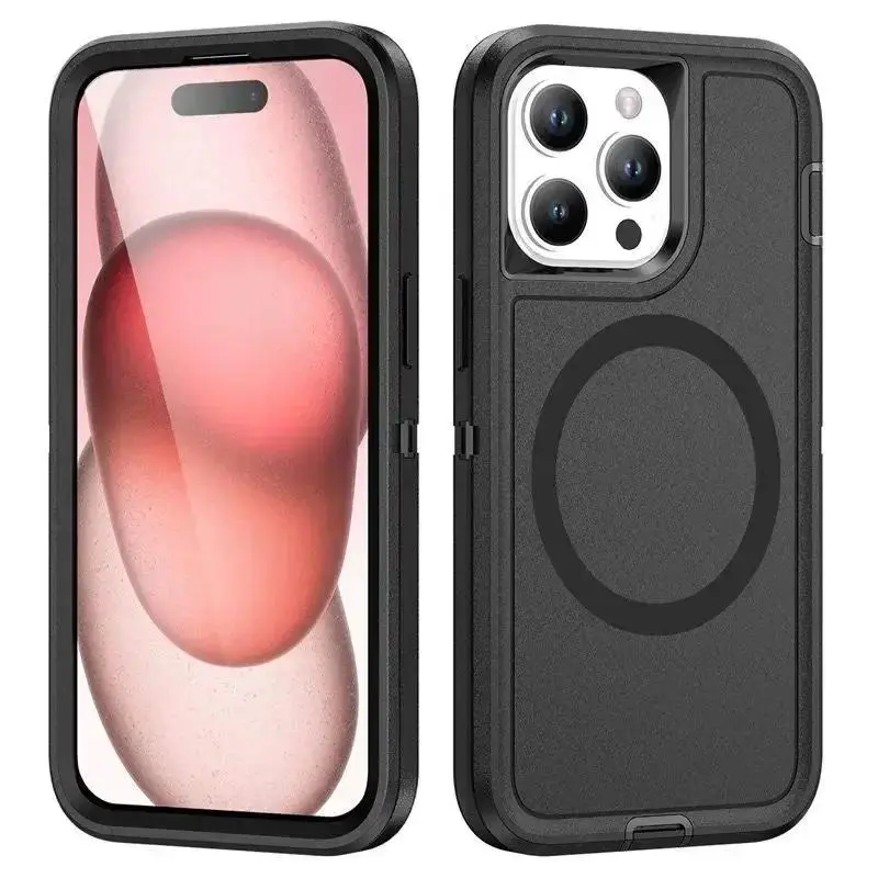 Compatible with iPhone 16, 15, 14 Pro Max Plus, 3IN1 Hybrid Heavy Duty Armor Magnetic Protective Phone Case HNZ0162