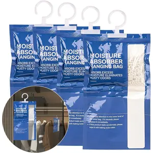 Dehumidifier Bags Hanging Moisture Absorbers - 4 Packs Dehumidifiers for Home Closet Bathroom Basement, Hanging Bag Desiccant Packs for Bedroom RV Camper, Odor Absorber Household Essentials