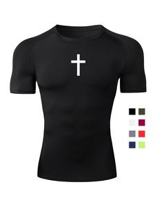 sporty men's cross print round neck raglan sleeve sports tee, quick drying breathable short sleeve crew neck t-shirt for gym workout running, casual sporty summer top for men, workout tops, activewear, clothing, gym tees, gym performance top