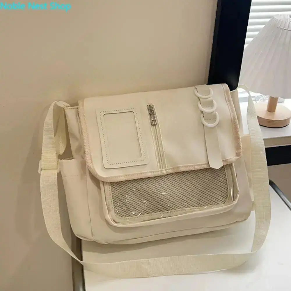 Oxford Fabric Ita Crossbody Messenger Bag for Women, Clear PVC Display Window Large‑Capacity Multi‑Pocket Shoulder Bag, Adjustable Strap Purse for Daily Travel Use