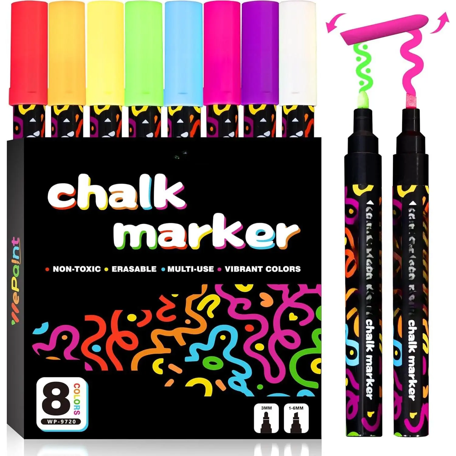 8 Colors Liquid Erasable Chalk Markers, Washable Dry Erase Marker Pens, Reversible  & Chisel Tip, Chalkboard Markers for Blackboard, Glass, Window, Cafe Menus, Calendar &