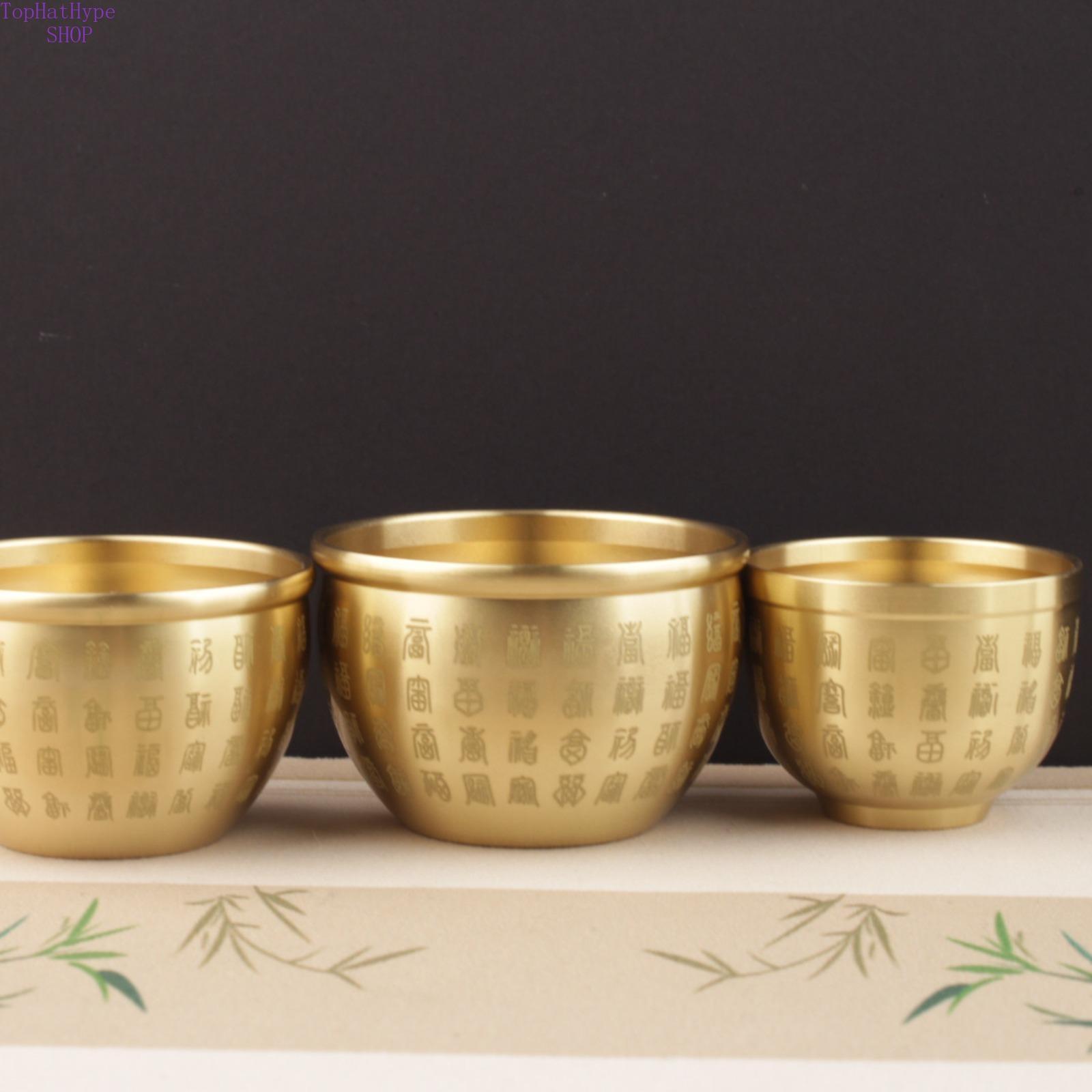 Chinese Style Brass Fortune Pot Figurine, Lucky Five Blessings Treasure Bowl Decor, Feng Shui Wealth Collectible for Home & Office Desktop Display