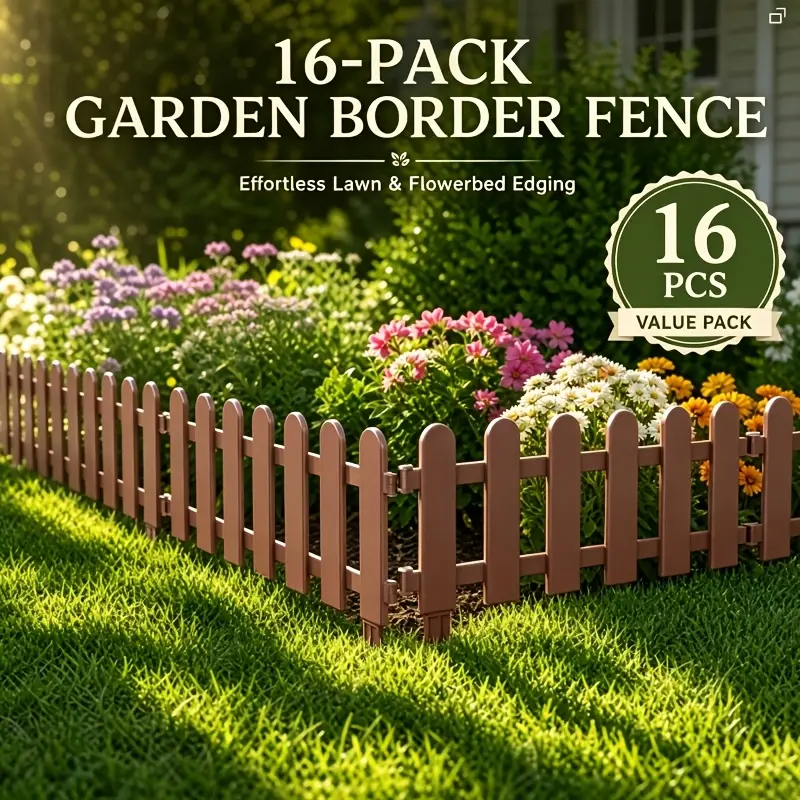 [3D] Garden Fence Panel 16pcs 19.69x6.3inch DIY Courtyard Landscape Fence with Double Stakes for Outdoor Yard Partition And Lawn Decoration