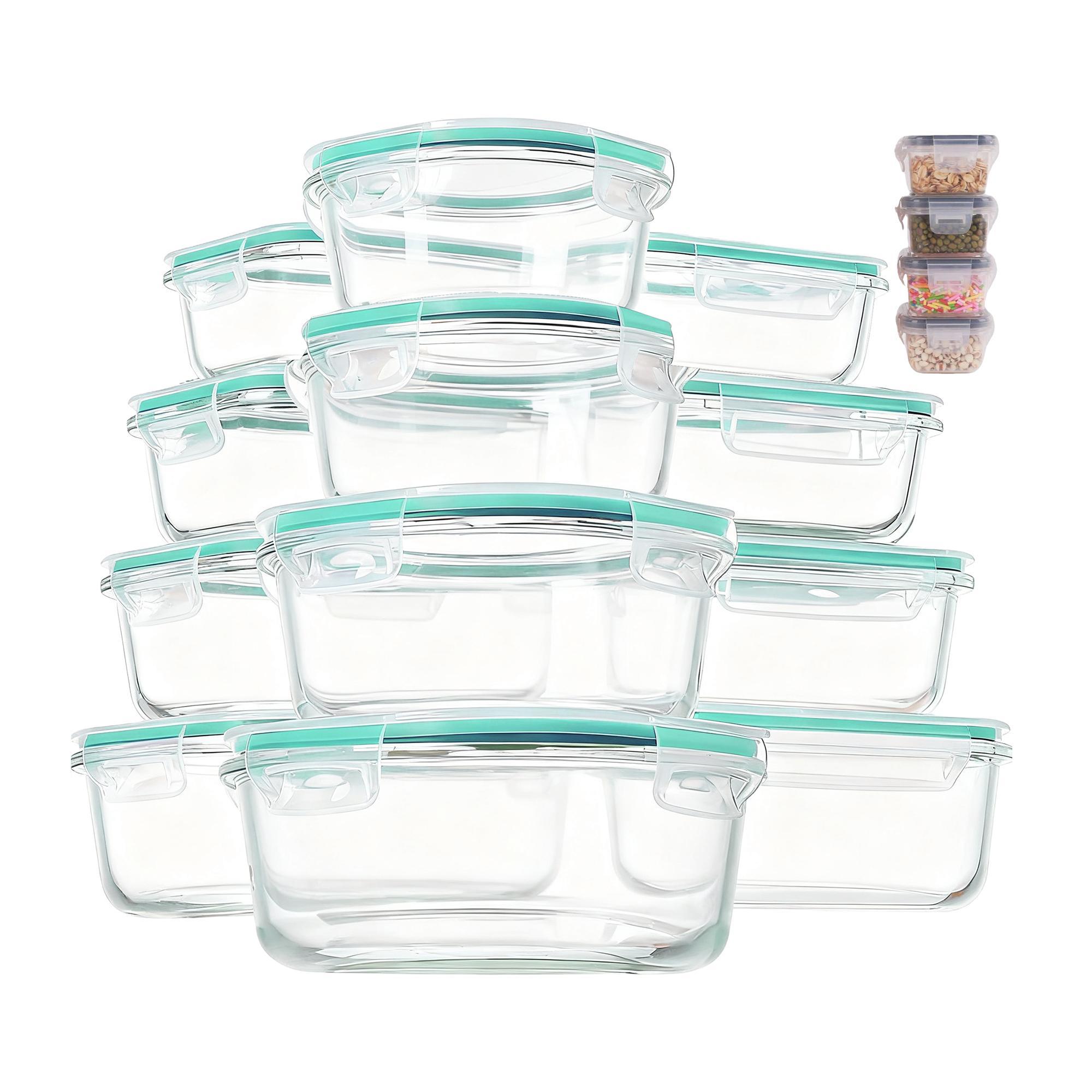 18-Pack Blue Glass Food Storage Containers 6 Sizes Square & Rectangle Airtight Leakproof Lids BPA-Free Microwave Freezer Safe for Kitchen Organization Meal Prep