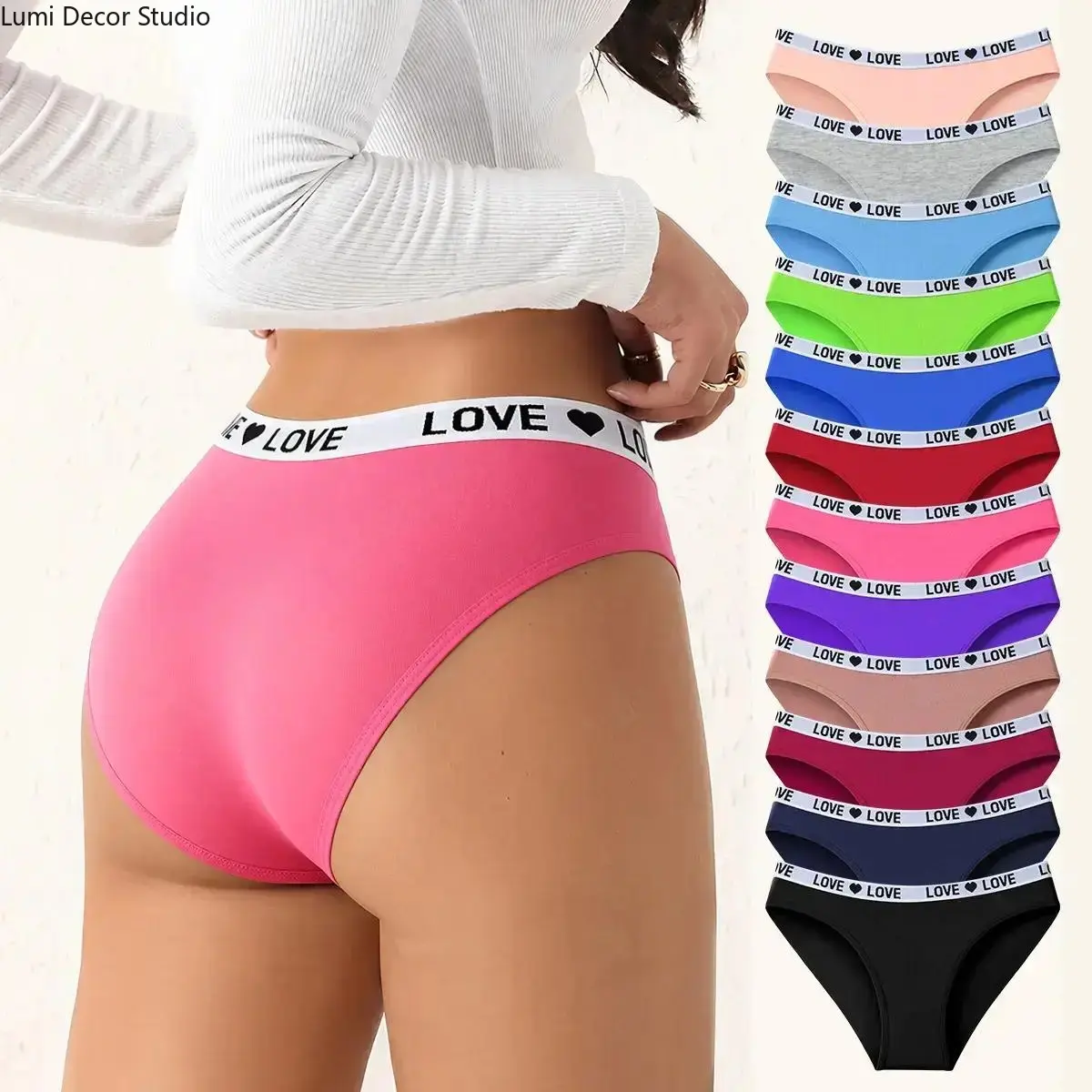 Women's Comfy Cotton Briefs - 7/10/12-Pack Color Block Letter Print, Soft Stretchy Athletic Cotton Underwear for Everyday Active Wear, Breathable Knickers, Sports Clothes, Comfy Cotton Knickers