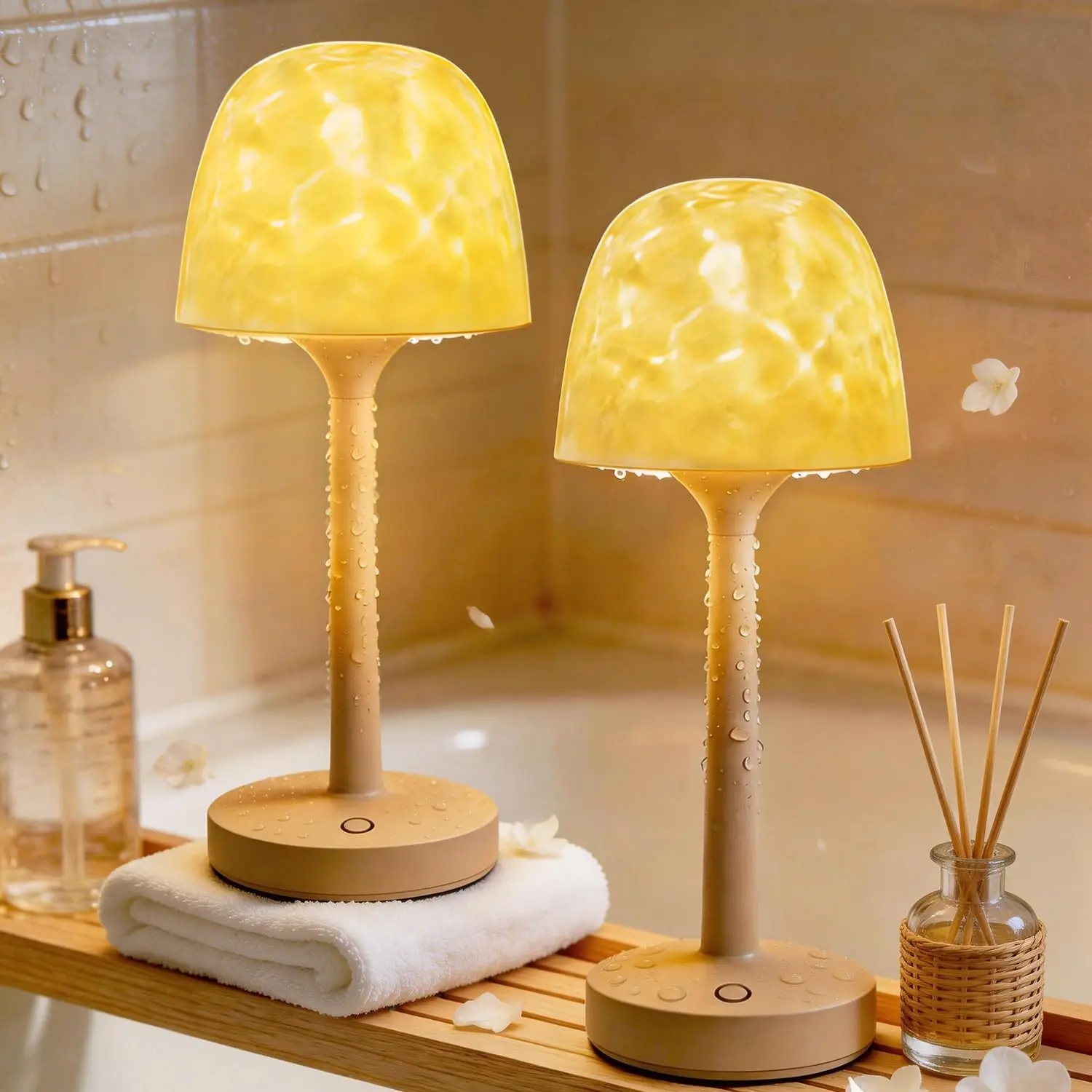 2 Pack Spa-Like Waterproof Bathroom Shower Lamp with 16 Color Ocean Wave Projector, 2-in-1 Rechargeable Shower Lamp with Touch & Remote Control, Cordless Night Light for Inside Shower |   16 Color Ocean Wave Projector, Touch & Remote Control,
