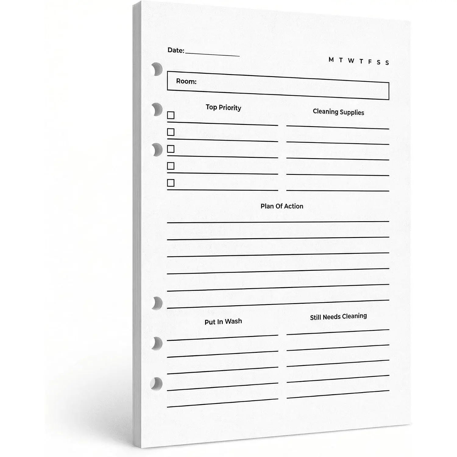 A5 6-Hole Binder Refill Inserts - 50 Double-Sided Printed Sheets, Room-Focus Clean Structured Layout, Household Cleaning Planner for A5 Binders