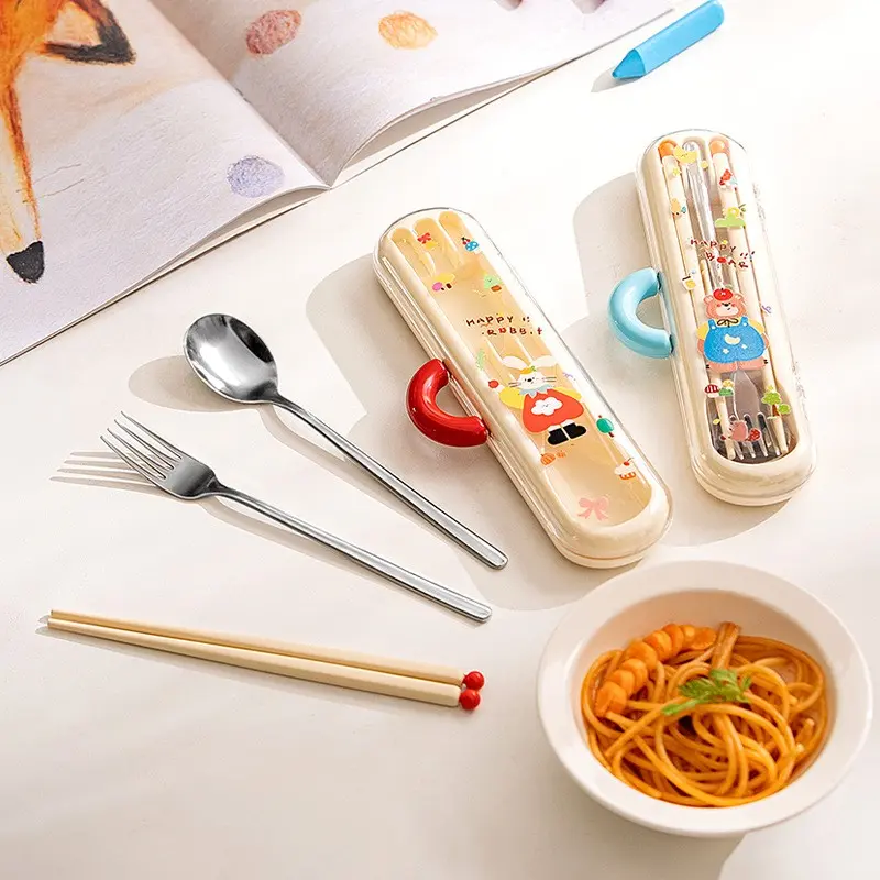 Dopamine Portable Cutlery Set, Cute Chopsticks Spoon Fork Trio, Stainless Steel, Ideal for School Trips, Outdoor Gatherings, Picnics