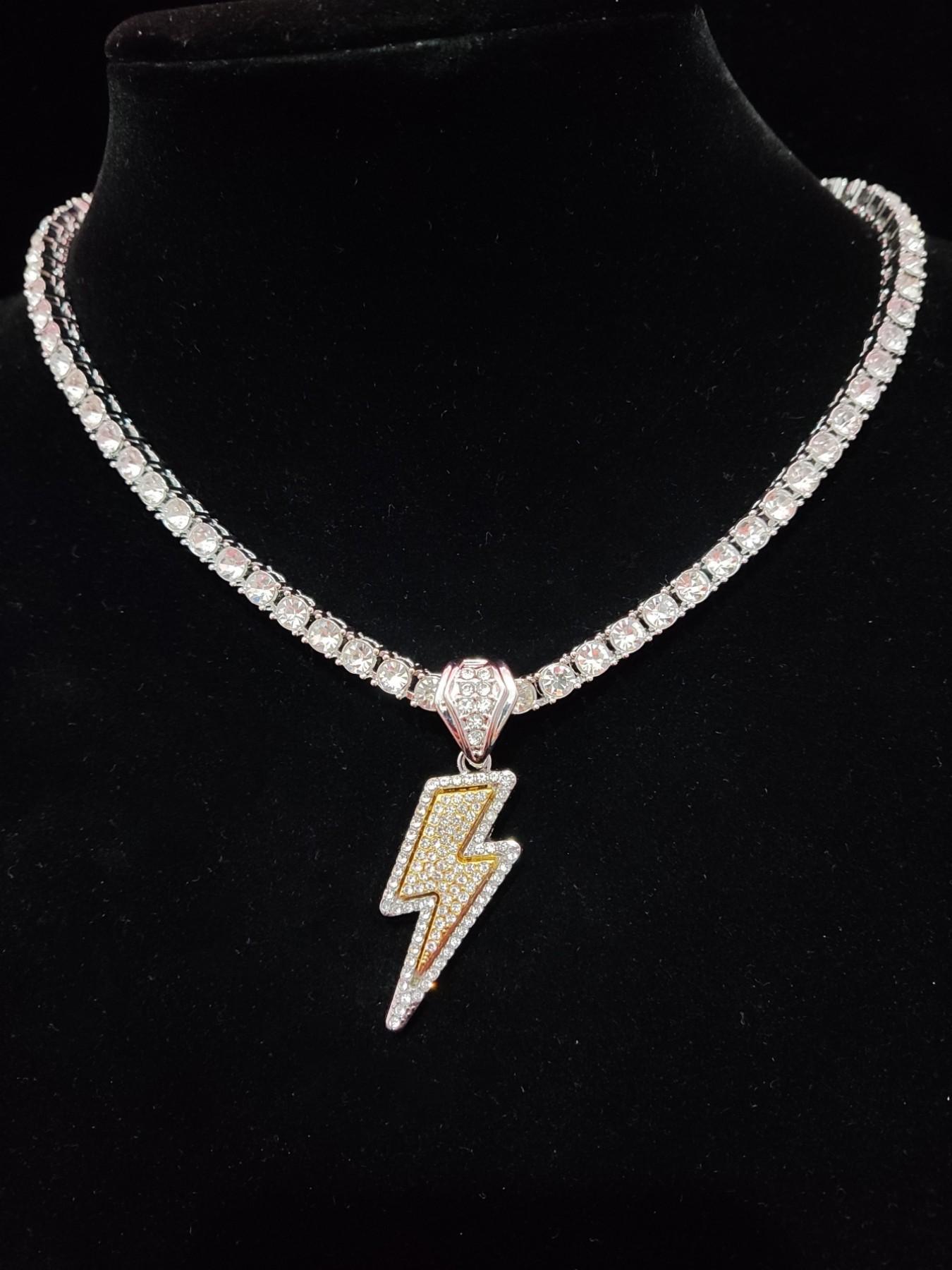 Y2K Trendy Rhinestone Lightning Shaped Pendant Necklace for Men & Women, Hip Hop Street Jewelry As Gift, Fashion Cute Jewelry for Daily Outfit