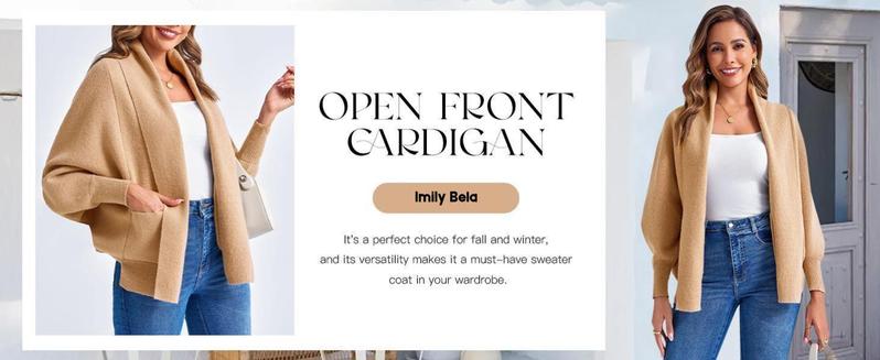 【New】Womens Open Front Cardigan Batwing Long Sleeve Shawl Chunky Knit Loose Fall Poncho Sweater Coats