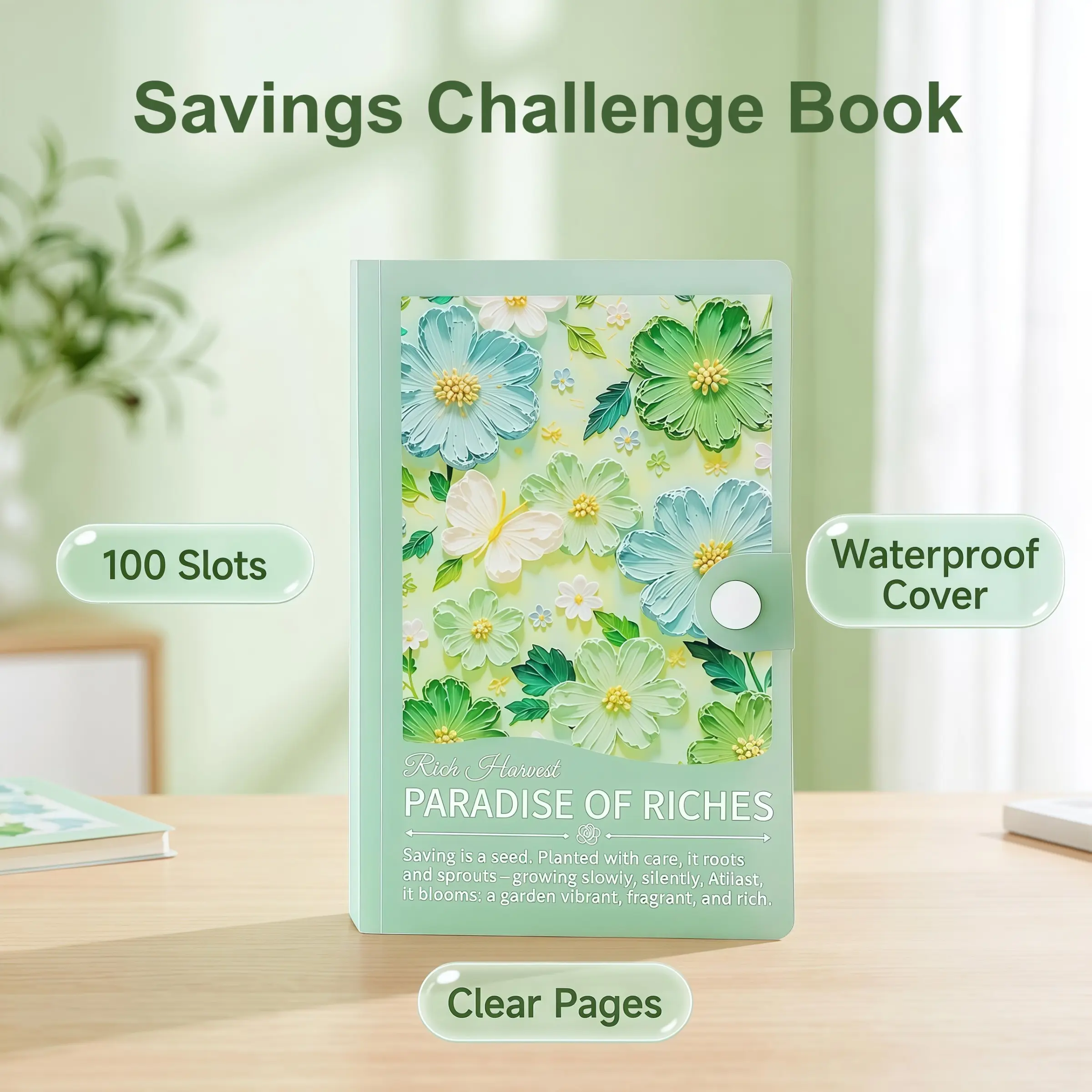 Savings Book, Transparent, 50 Sheets Large Capacity, Dual Layer Binder, Snap Closure, Portable Storage, Ideal for Home, Travel, Gifts