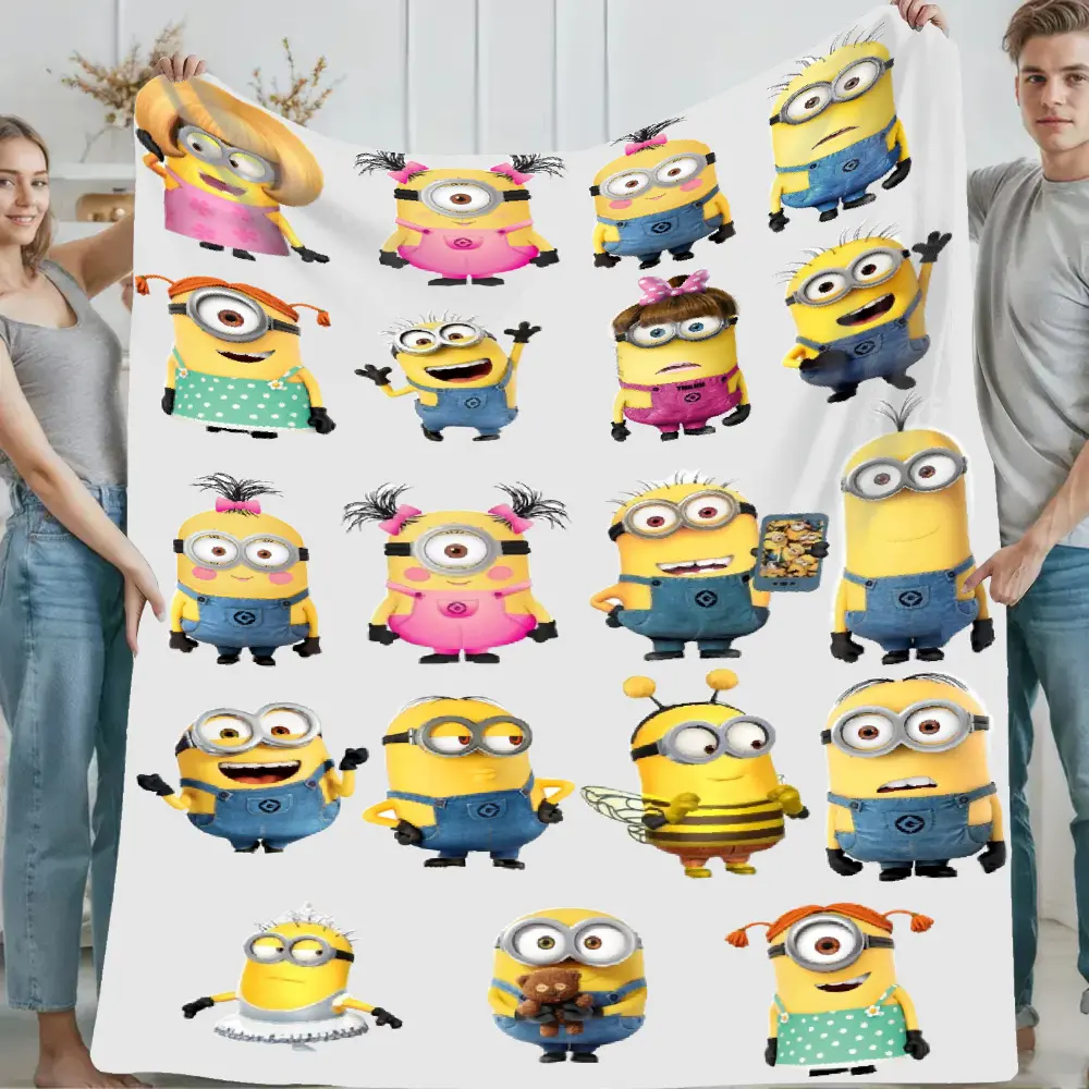 Cute Yellow Cartoon Character Collage Flannel Throw Blanket Soft Lightweight Cozy Bed Sofa Blanket For Kids Teens Adults Air Conditioning Blanket All Season Birthday Christmas Halloween Holiday Gift Home Decor Travel Nap Cover