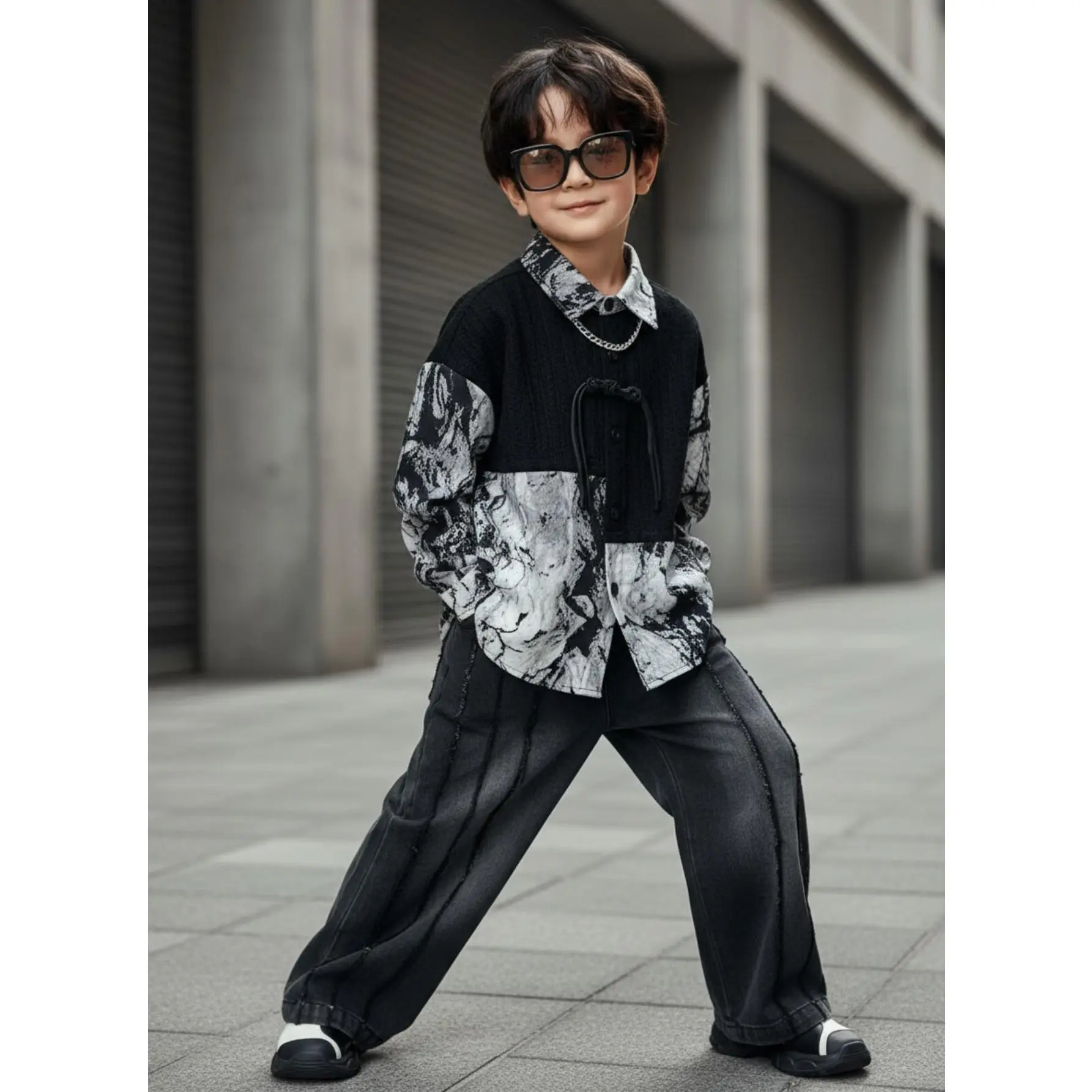 Colorblock Contrast Boys' Shirt Jacket with Collar & Button Front - Blazer, Machine-Washable Spring Jacket for & Little Boys (Button-Front Closure, Durable Casual Outerwear)