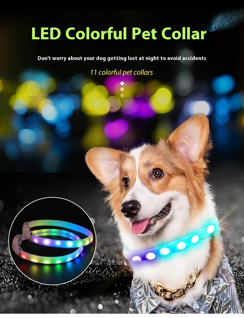 【Pet Essential】USB rechargeable luminous leather belt LED flashing collar with adjustable brightness, extremely cool. christmas  collar ball toy Adjustable LED harness