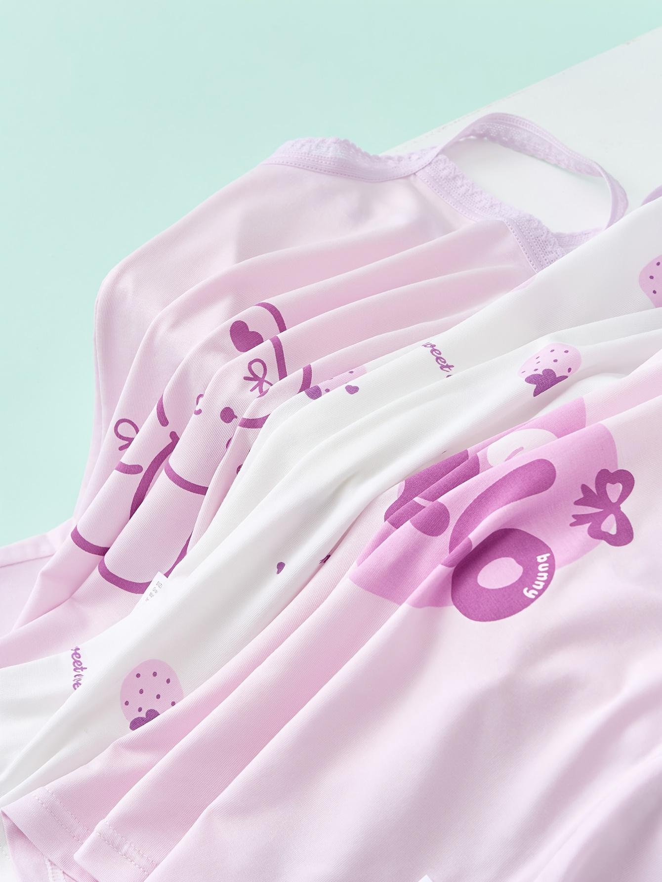 [4pcs Cotton Tank Tops] 4pcs Cotton & Polyester Girls' Tank Tops |             Cartoon Patterns, Medium Stretch, Knit, Regular Fit, with Contrast Lace Detail |             Casual & Wear, All-Season Vest Tanks Ages 12 and Under,-Resistant