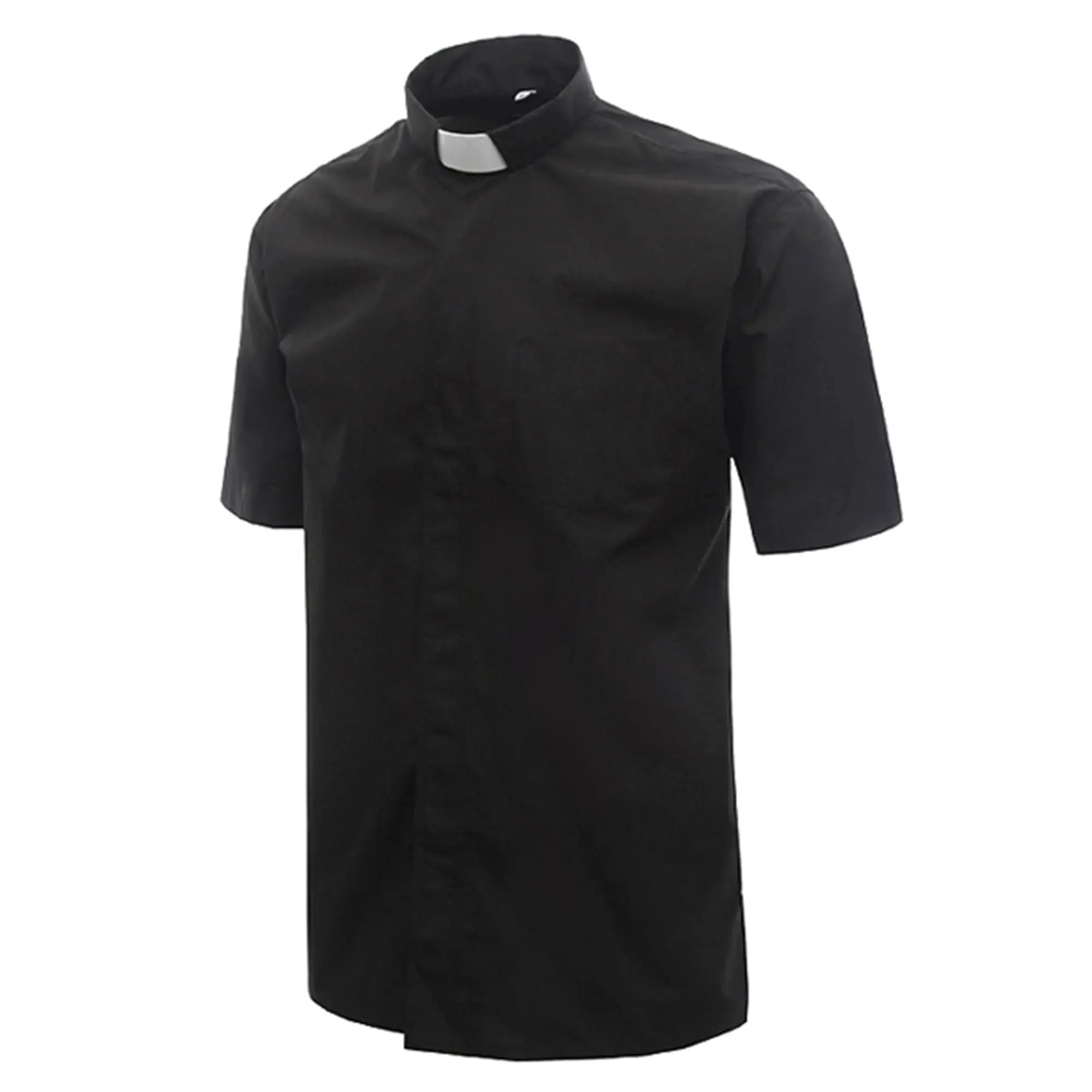 Men's Plain Short-Sleeve Clergy Shirt - Menswear Tops, Breathable Tab-Collar Preacher Shirt, 30% Cotton 70% Polyester for Summer Formal Church Services