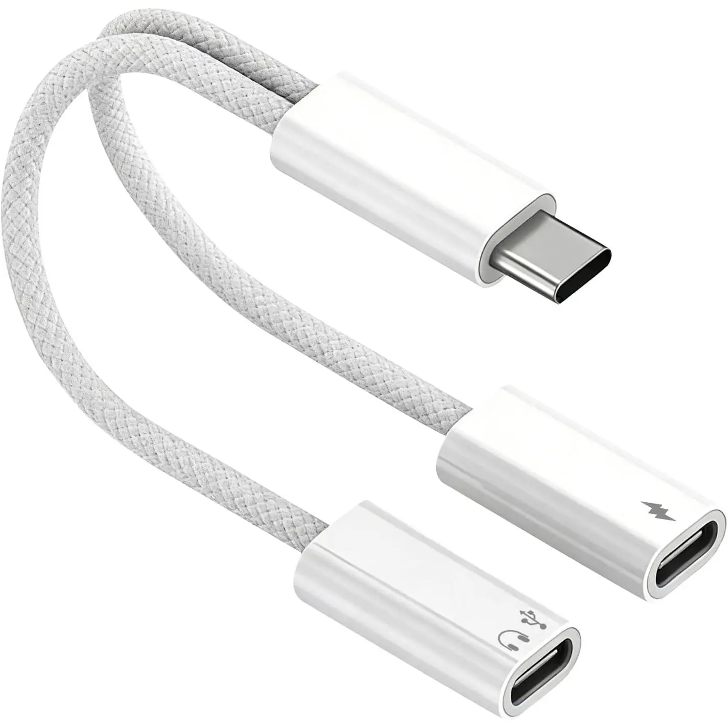 USB C Splitter 1 in 2 Out,  USB-C Charger and Headphone Adapter, USB-C Splitter PD 60W  , Type C Audio Adapter Dongle  for   15 16 17/iPad Pro/Galaxy/Pixel (1PACK)