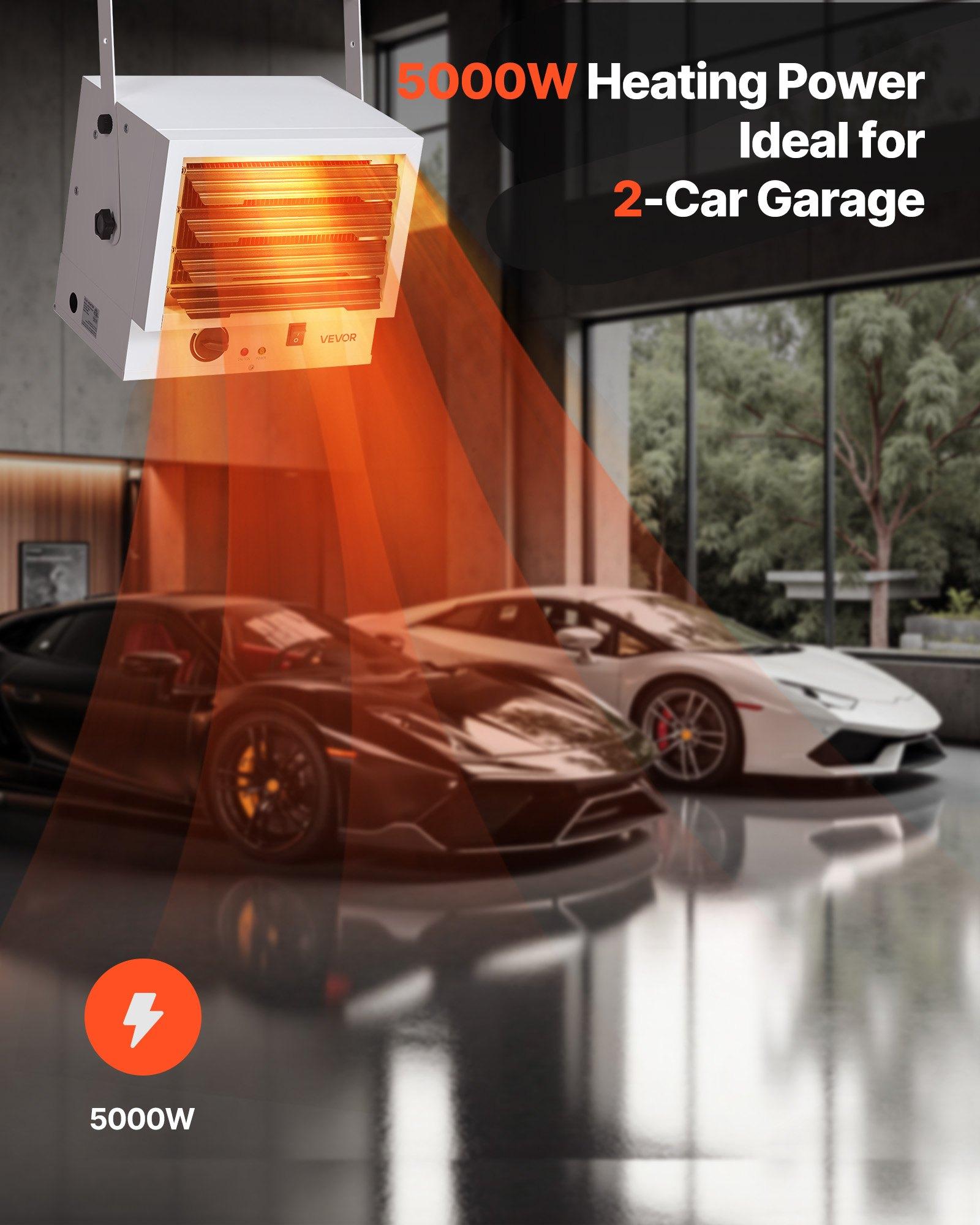 VEVOR Electric Garage Heater, 5000-Watt Wall/Ceiling Mounted Shop ...