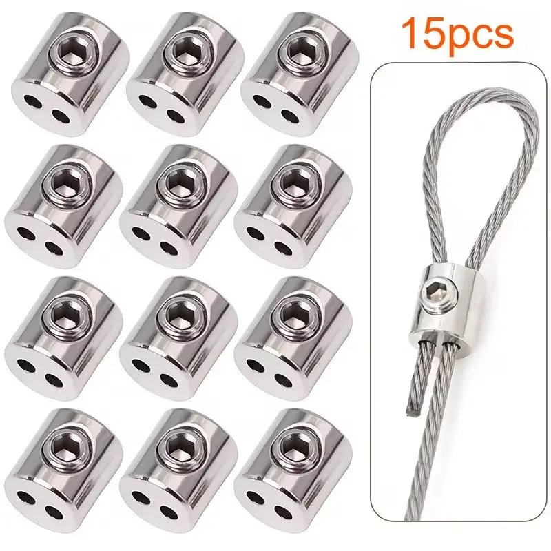 15-Piece Adjustable Wire Rope Clips, Dual Hole Design, Adjustable Length, Ideal for Home, Office, Camping, Secure Fastening, Tow