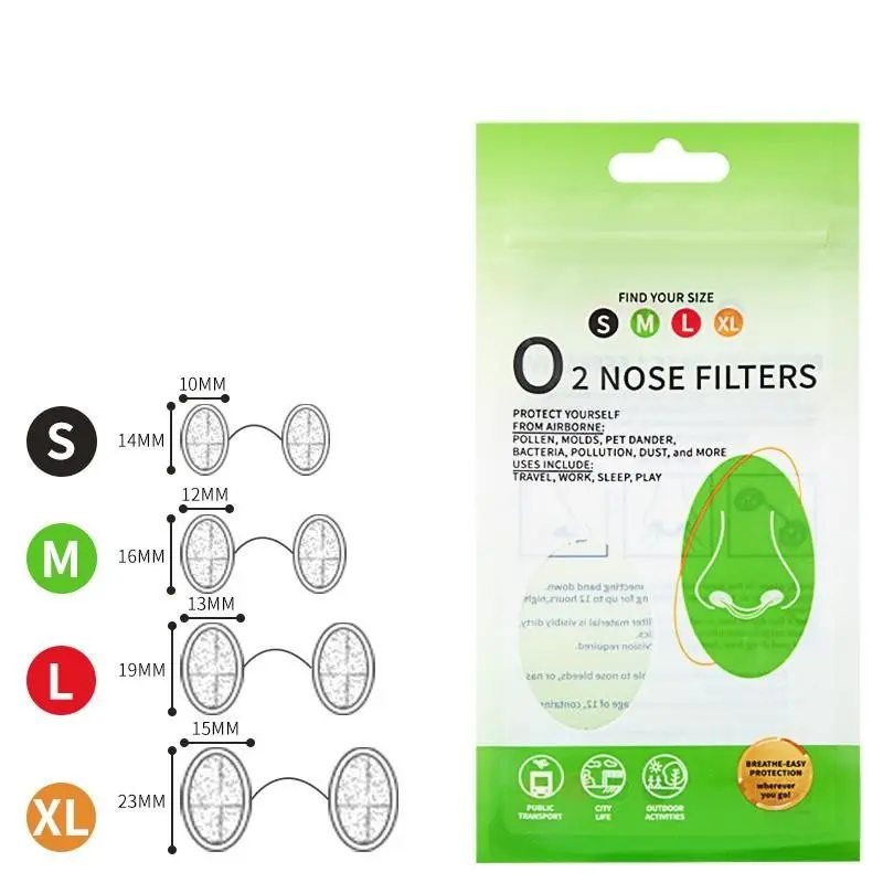 10 Invisible Nose Filters, Medical Grade Silicone Dust and Pollen Nasal Inserts, Reusable Breathable Nasal Filters, Sizes S/m/l/xl