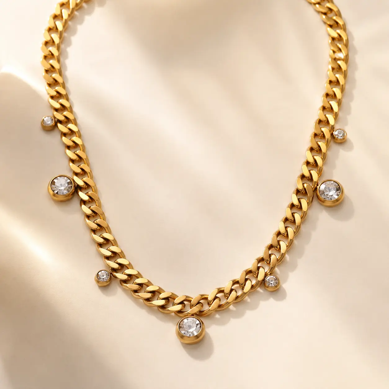 Women's Unisex Gold Chunky Link Cuban Necklace with Crystal Charms - Costume Fashion Accessory for Everyday Wear, Statement Looks