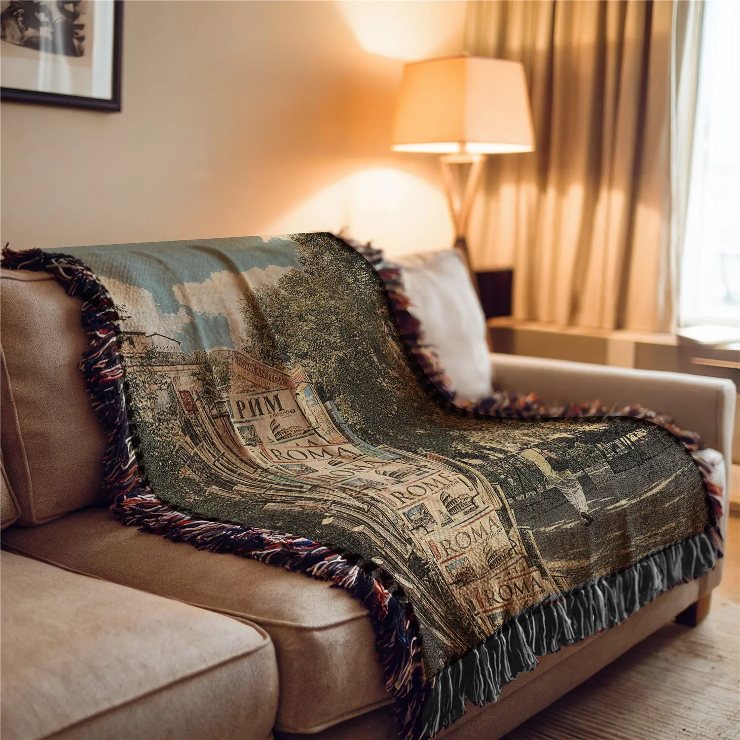 Rome Pattern Bohemian Style Sofa Towel, Sofa Covers Washable: Thick Soft, Yarn Woven Not Printed, Non Fading and Easy To Care, Can Be Used for Home Decoration Bed Chair Tapestry Tablecloth Floor Garden Picnic Travel Outdoor Camping Office Nap