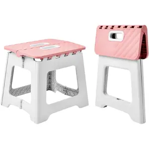 Compact Plastic Pink Folding Step Stool for Adults Kids, Fold Up Stepping Foot Stool for Bathroom Living Room Kitchen