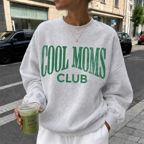 Cool Moms Club Sweatshirt Retro Distressed Letter Print Crewneck Sweatshirt Casual Oversized Pullover Tops Gift For Mom Women Clothing