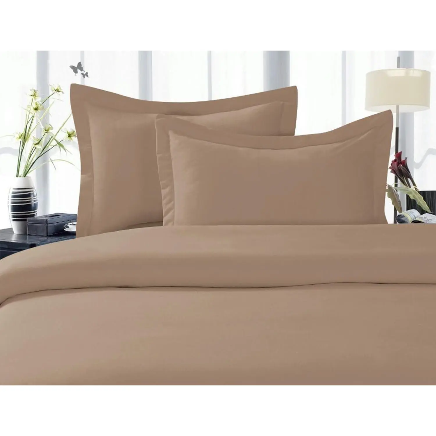Luxury Brand 3-Piece Hotel Grade Thin Duvet Cover Set, 1500 Count, Soft & Wrinkle-Free, Full/Queen Size, Taupe for Home Bedroom