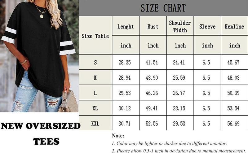 Imily Bela Womens Oversized Tees Loose T Shirts Half Sleeve Crew Neck Color Block Cotton Tunic Tops