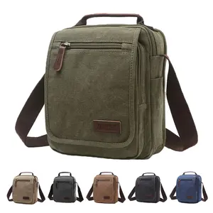 Small canvas crossbody bag, messenger bag, work bag, small briefcase/travel bag; fits a 9.7-inch tablet