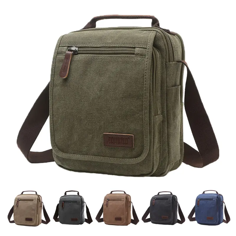 Small canvas crossbody bag, messenger bag, work bag, small briefcase/travel bag; fits a 9.7-inch tablet