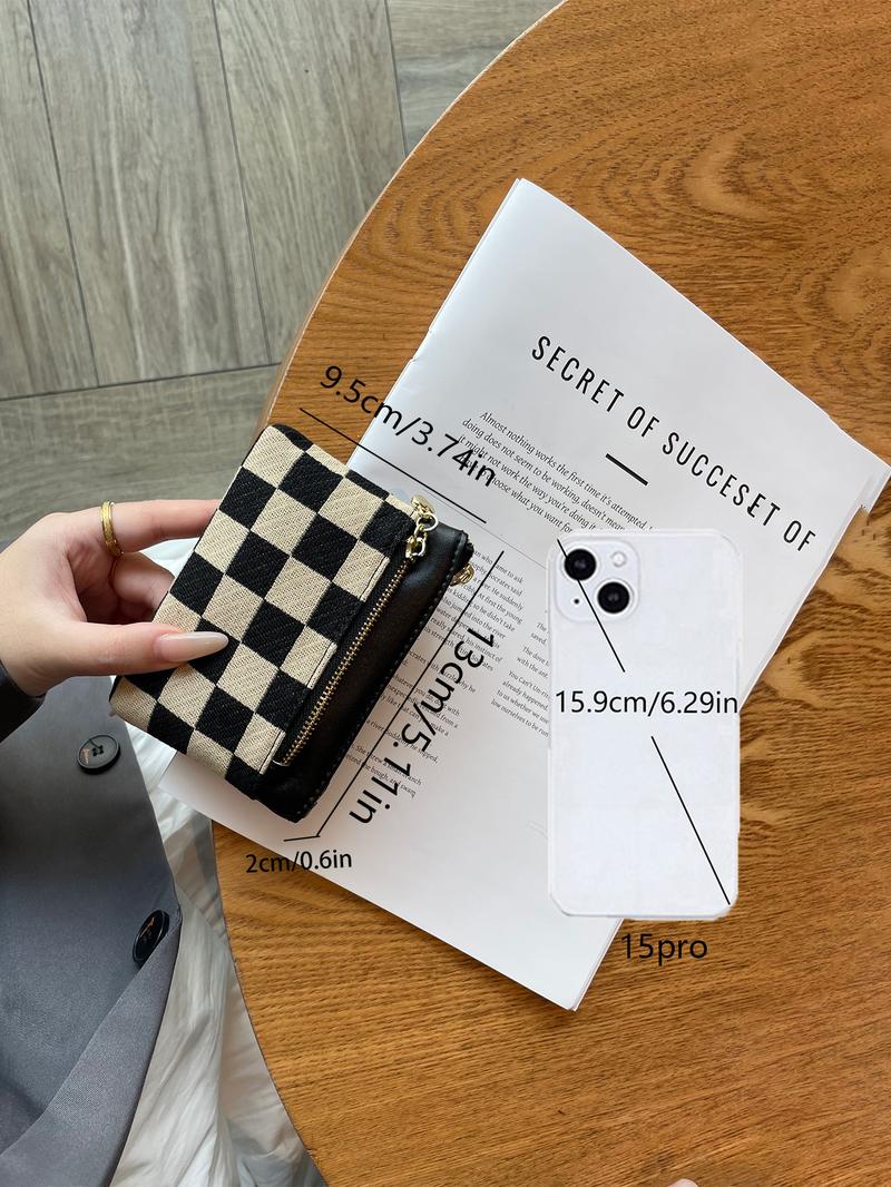 Women's Checked Pattern Zipper Wallet, Fashionable Plaid Pattern Card Holder, Casual Versatile Wallet for Daily Use, Credit Card Organizer
