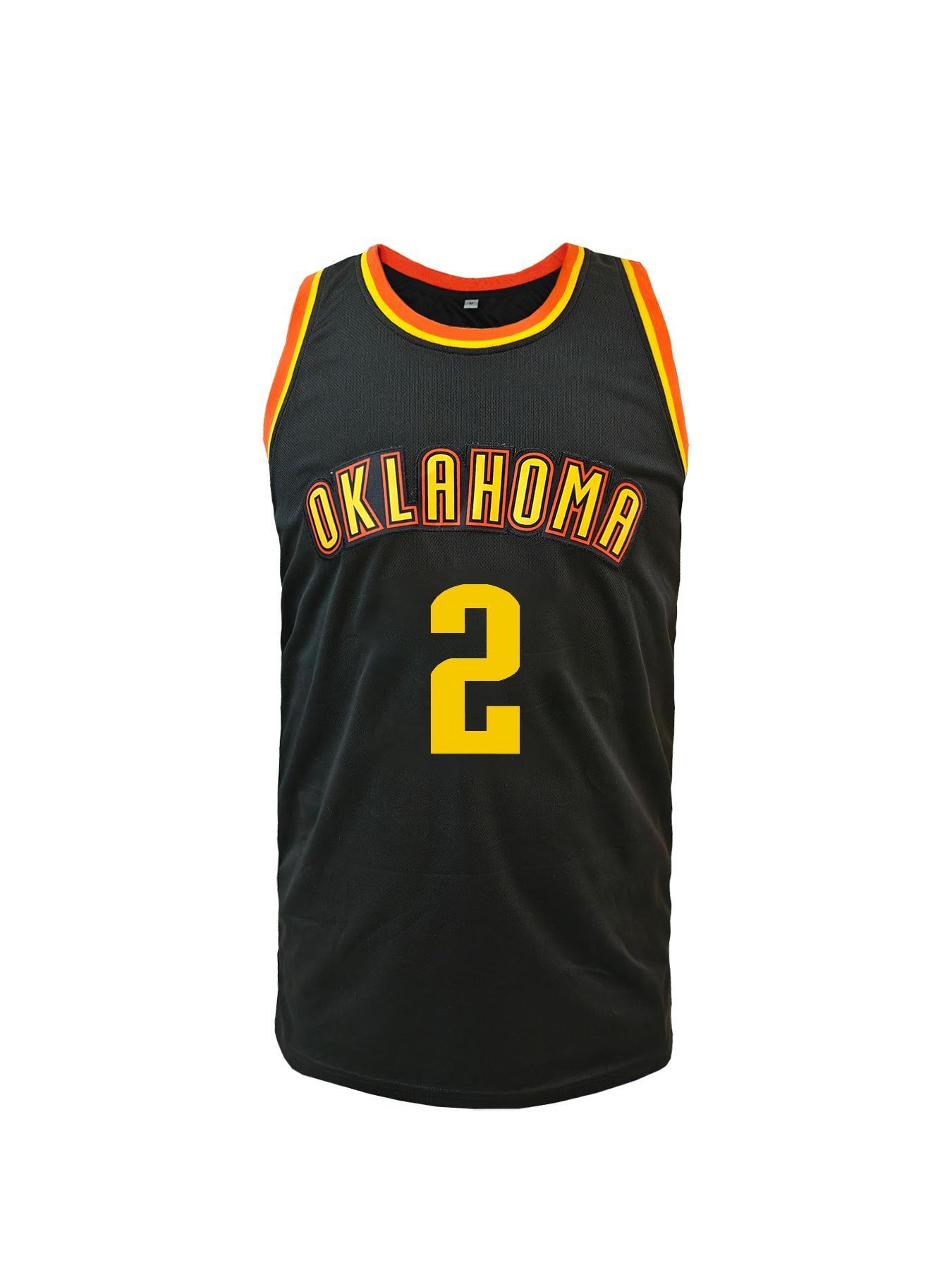 Men's Oklahoma #2 Basketball Jersey, Vintage Basketball Jersey, Lettering Embroidered V Neck Basketball Jersey, Breathable Comfortable Basketball Clothing for Outdoor Training