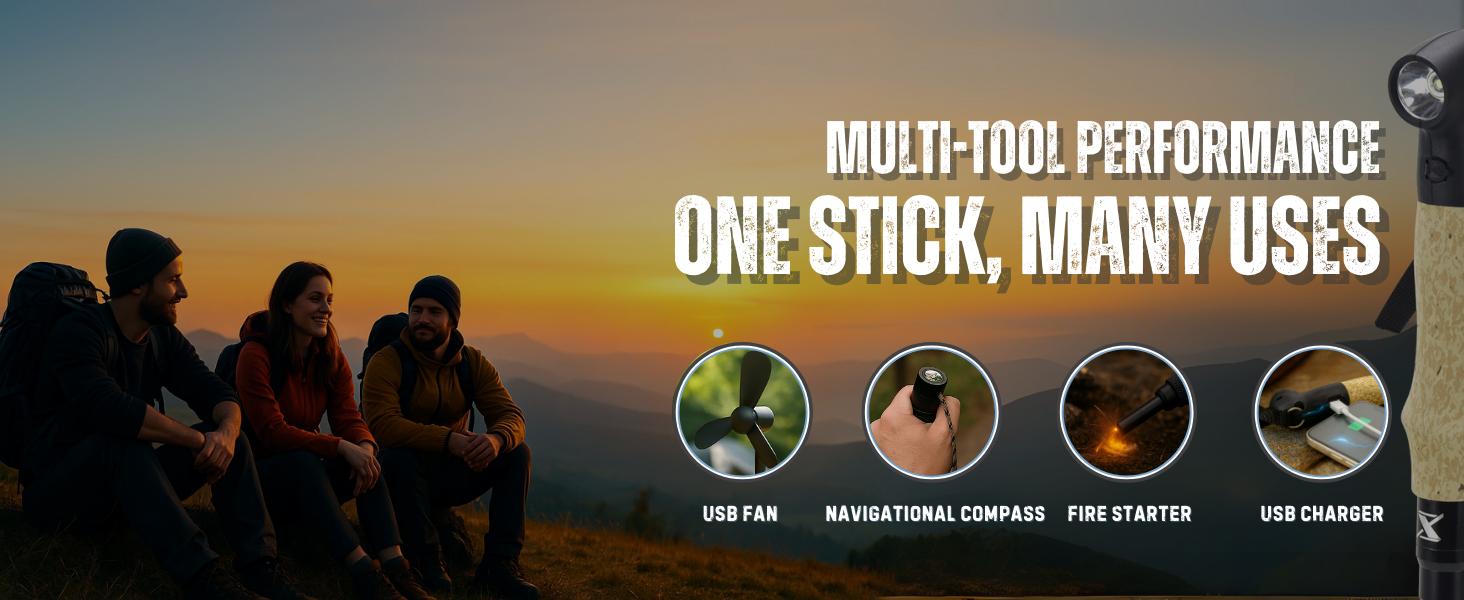 Collapsible Tactical Walking Stick with LED Light, USB Charging, Cork Grip, and Survival Tools – Aircraft Aluminum Trekking Pole for Hiking, Camping, Outdoors & Self Defense