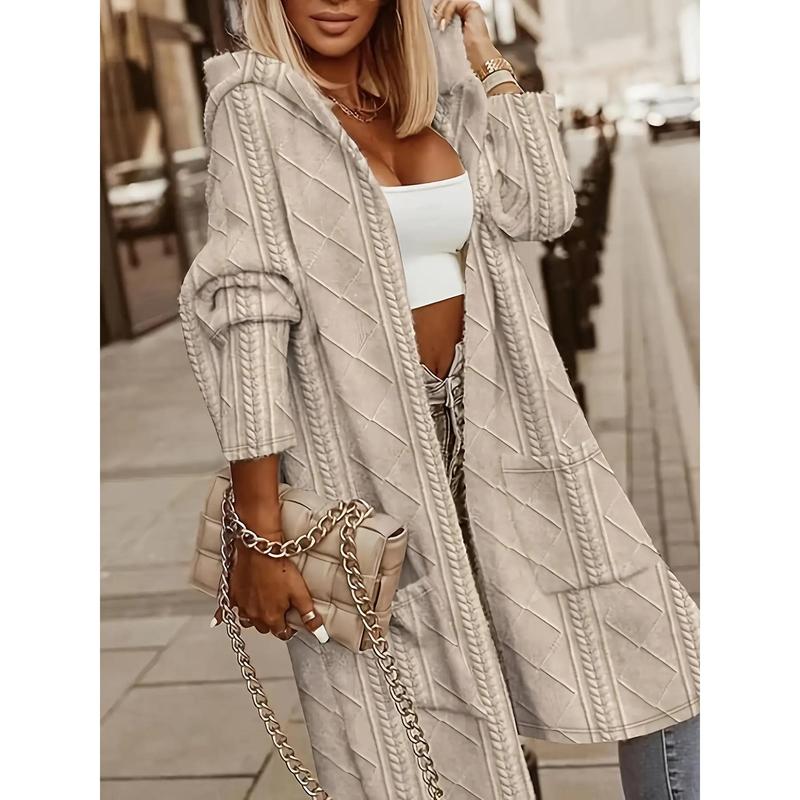 Women's Long Hooded Cardigan with Pockets Long Hooded Cardigan Women's Coat Womenswear Knitwear