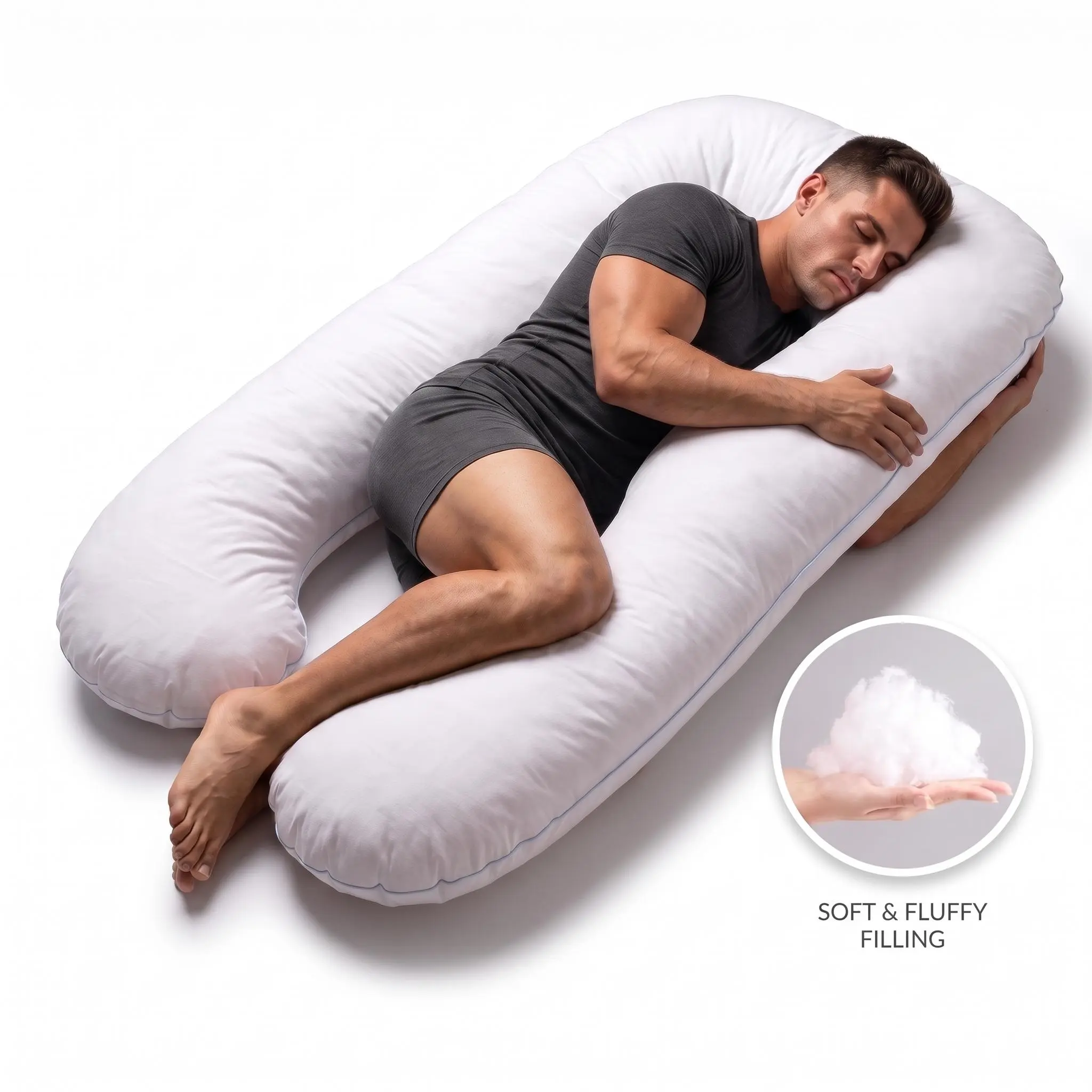 Nokaa U-Shape Pregnancy Body Pillow, 100% Premium White Cotton Cover Full Maternity Support Pillow for Side Sleepers, Back Belly Hip Pain Relief, Washable Removable Cover, Even Fluffy Filling, Nursing Cushion Leg Rest, 60 Inch