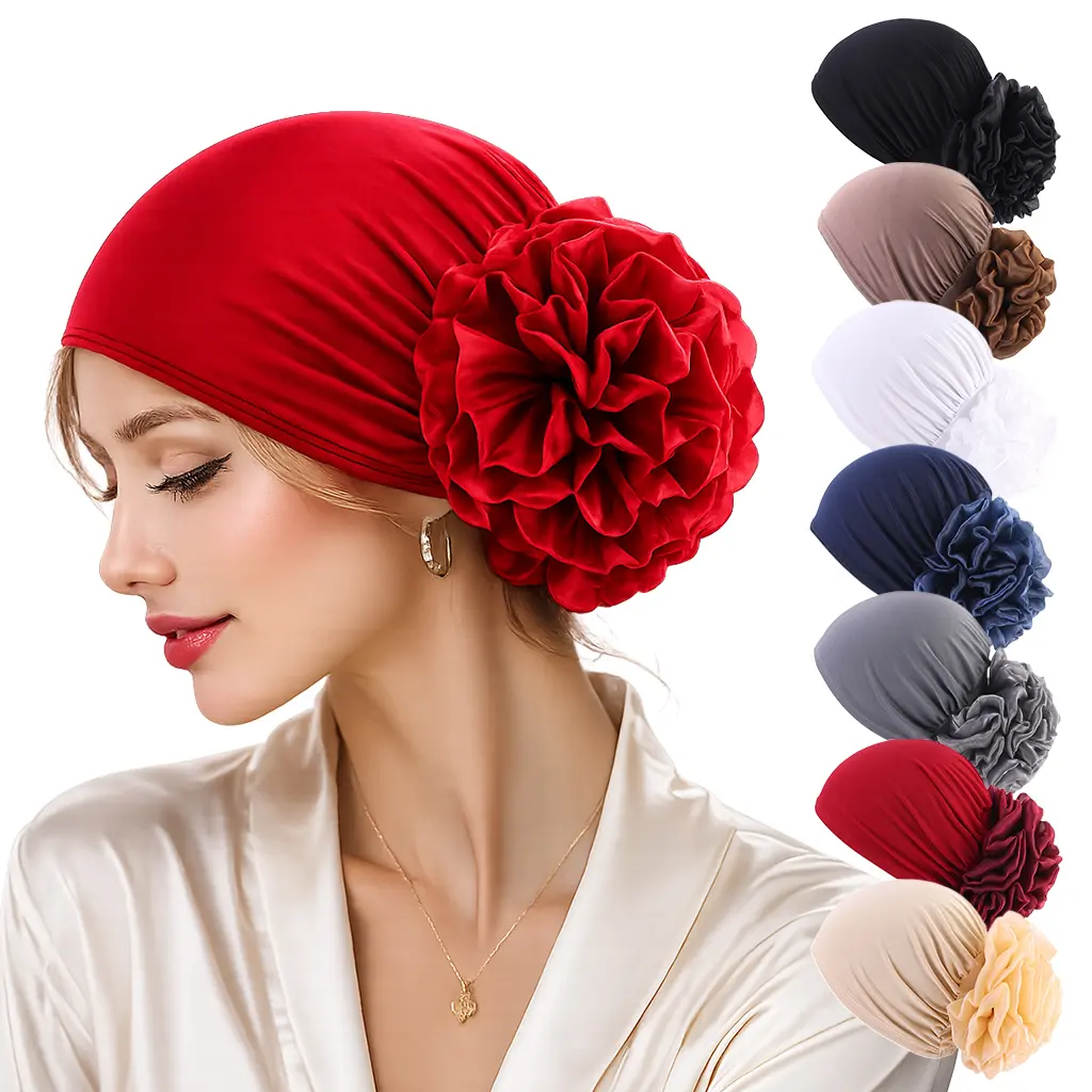 Large Flower Breathable Chemo Cap, Soft Stretchy Hair Wrap Sleep Turban, Oil Isolation Head Cover for Cooking, Sports & Hair Loss