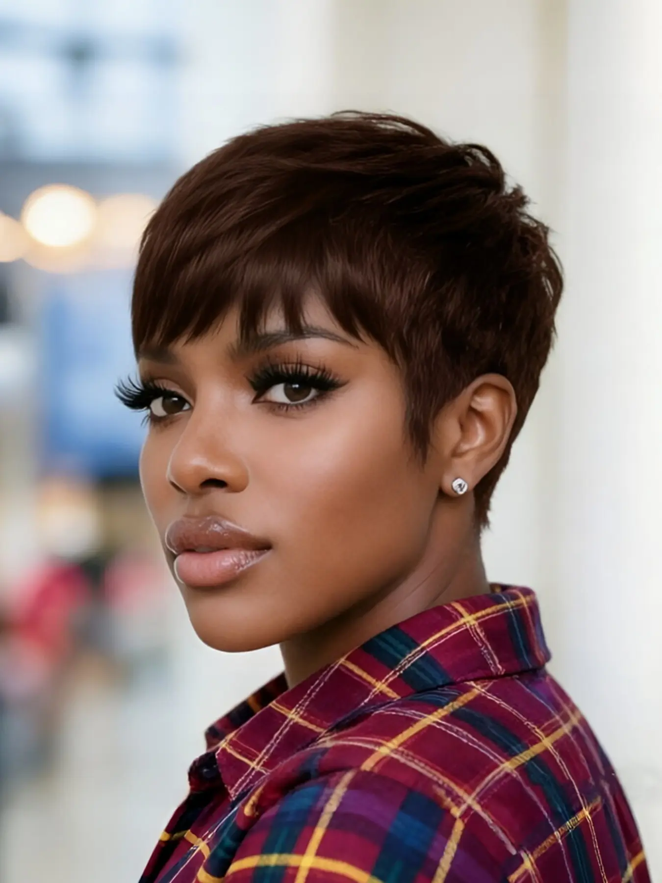 pixie cut wig ﻿brown burgundy natural black color  pixie cut human hair wigs short straight human hair wig machine made for women daily party cosplay gift use Party holidays gift wig