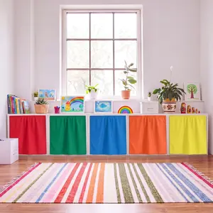 6 Pcs Classroom Cabinet Curtains for Shelves 24 x 24 Inches Rainbow Back to School Self for Bookshelf Classroom Decorations Kindergarten Daycare(Classic,Multicolor)